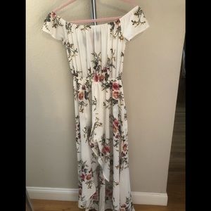 Off-shoulder Floral High-Low Maxi Dress